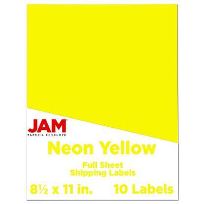 Picture of JAM Paper Full-Page Mailing And Shipping Labels, Rectangle, 8 1/2in x 11in, Neon Yellow, Pack Of 10