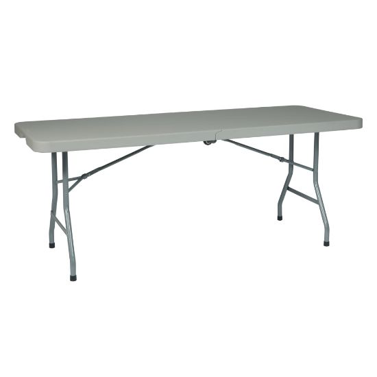 Picture of WorkSmart Resin Multi-Purpose Center-Fold Table With Wheels, 29-3/4inH x 72-1/2inW x 30inD, Light Gray