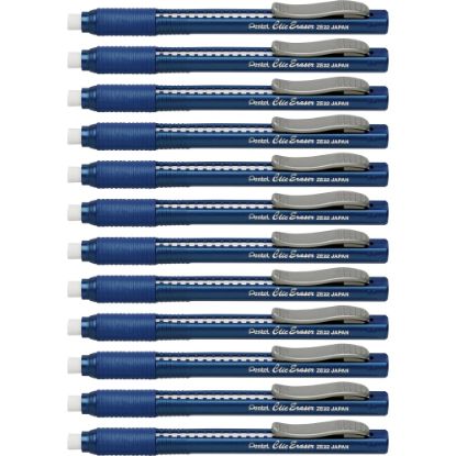 Picture of Pentel Rubber Grip Clic Eraser - Blue - Pen - Refillable - 12 / Box - Retractable, Latex-free Grip, Pocket Clip, Ghost Resistant, Non-abrasive