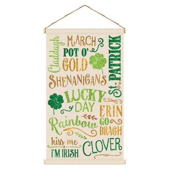 Picture of Amscan 242602 St. Patricks Day Large Canvas Hanging Signs, 18in x 31-1/2in, Gold, Pack Of 2 Signs