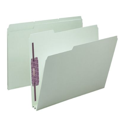 Picture of Smead Pressboard Fastener Folders With SafeSHIELD Fasteners, 2in Expansion, Letter Size, 100% Recycled, Gray/Green, Box Of 25