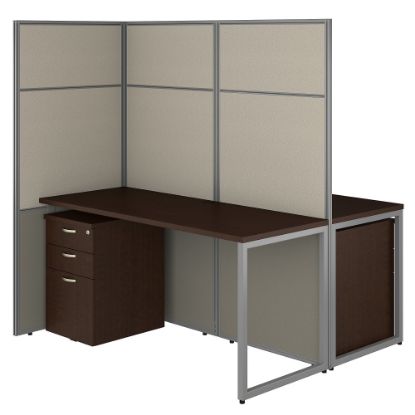 Picture of Bush Business Furniture Easy Office 60inW 2-Person Cubicle Desk With File Cabinets And 66inH Panels, Mocha Cherry, Standard Delivery