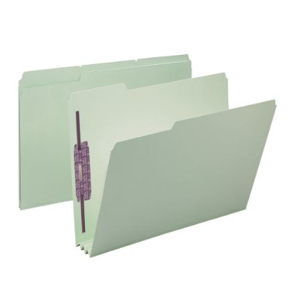 Picture of Smead Pressboard Fastener Folders With SafeSHIELD Coated Fasteners, 3in Expansion, Letter Size, 100% Recycled, Gray/Green, Box Of 25