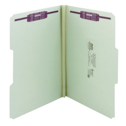 Picture of Smead Pressboard Fastener Folders With SafeSHIELD Coated Fasteners, 1in Expansion, Legal Size, 100% Recycled, Gray/Green, Box Of 25