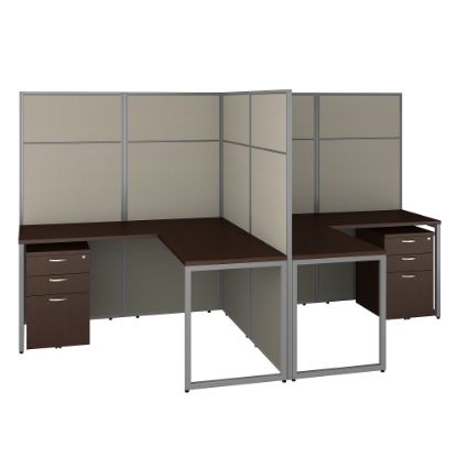 Picture of Bush Business Furniture Easy Office 60inW 2-Person L-Shaped Cubicle Desk With Drawers And 66inH Panels, Mocha Cherry, Standard Delivery