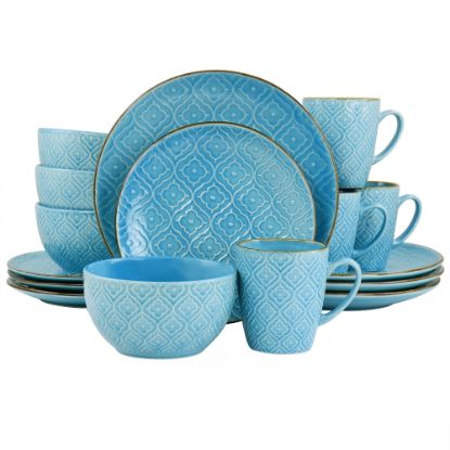 Picture of Gibson Elite Elama Aqualite 16-Piece Embossed Stoneware Dinnerware Set, Teal