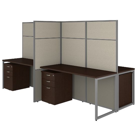 Picture of Bush Business Furniture Easy Office 60inW 4-Person Cubicle Desk With File Cabinets And 66inH Panels, Mocha Cherry, Standard Delivery