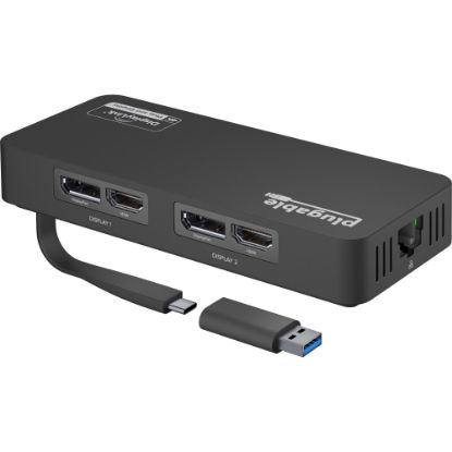 Picture of Plugable 4K DisplayPort and HDMI Dual Monitor Adapter with Ethernet for USB 3.0 and USB-C - Compatible with Windows and Mac