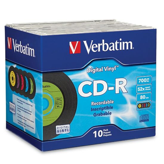 Picture of Verbatim CD-R 80min 52X with Digital Vinyl Surface - 10pk Slim Case - 700MB - 10 Pack