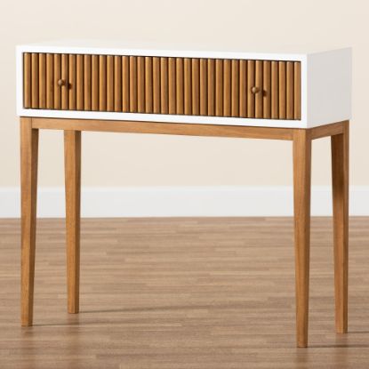 Picture of bali & pari Odile Mid-Century Modern 2-Tone 1-Drawer Console Table, 31-1/2inH 35-7/16inW x 11-13/16inD, Natural Brown/White