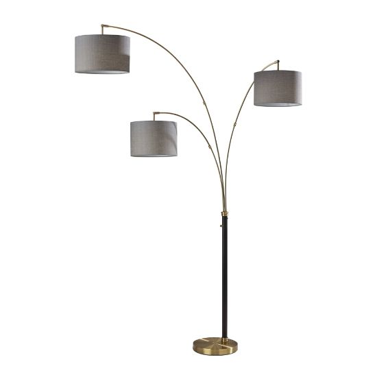 Picture of Adesso Bergen 3-Arm Arc Lamp, 82inH, Gray Shade/Antique Brass Base