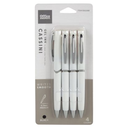 Picture of Office Depot Brand Cassini Side-Click Gel Pens, Medium Point, 0.7 mm, White Barrel, Black Ink, Pack Of 4 Pens