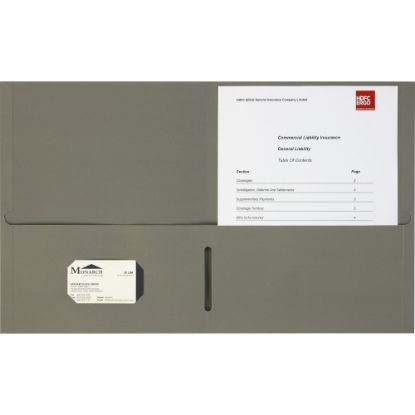 Picture of Business Source 8-1/2x11 Double Pocket Portfolio - Letter - 8 1/2in x 11in Sheet Size - 125 Sheet Capacity - Inside Front & Back Pocket(s) - Paper Stock - Gray - 25 / Box