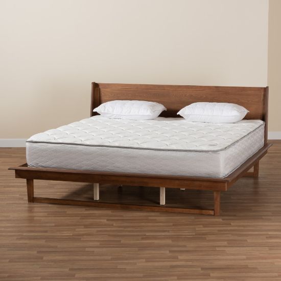 Picture of Baxton Studio Macayle Mid-Century Modern King Size Platform Bed, 82-1/2inL x 82-1/2inW x 86-1/2inD, Ash Walnut