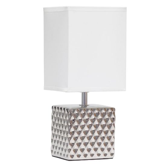 Picture of Simple Designs Petite Hammered Square Table Lamp, 11-13/16inH, White/Chrome