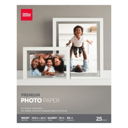 Picture of Office Depot Brand Premium Photo Paper, Glossy, Letter Size, White, Pack Of 25 Sheets