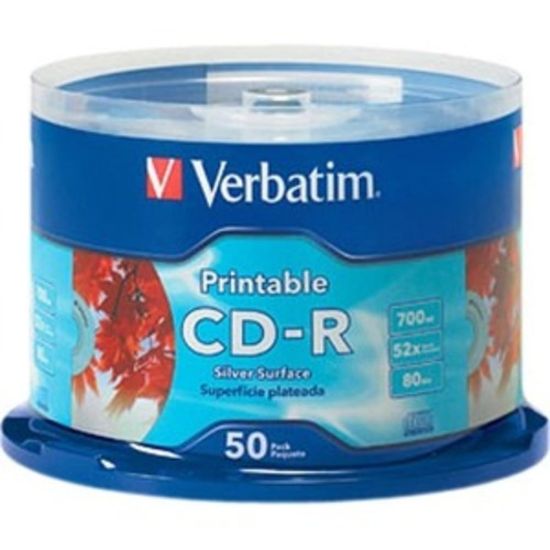 Picture of Verbatim CD-R 700MB 52X Silver Inkjet Printable - 50pk Spindle - 50 Pack