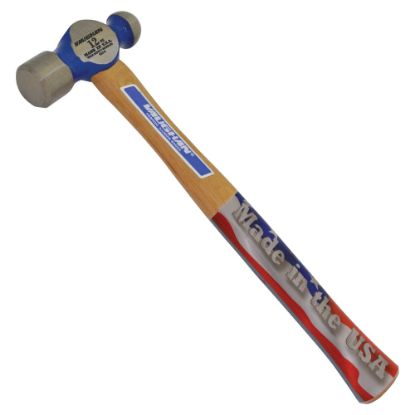 Picture of Commercial Ball Pein Hammer, Hickory Handle, 12 in, Forged Steel 12 oz Head