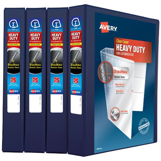 Picture of Avery Heavy-Duty View 3 Ring Binders, 1in One Touch Slant Rings, Navy Blue, Pack Of 4