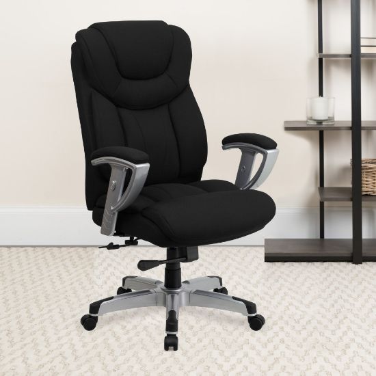 Picture of Flash Furniture Hercules Big And Tall Fabric Swivel Office Chair With Adjustable Arms, Black