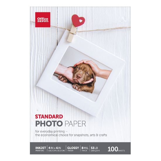 Picture of Office Depot Brand Standard Photo Paper, Glossy, 4in x 6in, White, Pack Of 100 Sheets