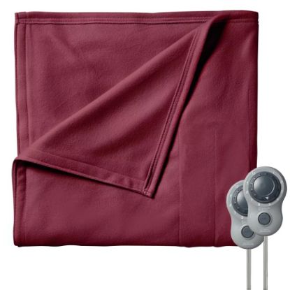 Picture of Sunbeam King-Size Electric Fleece Heated Blanket With Dual Zone, 90in x 100in, Garnet