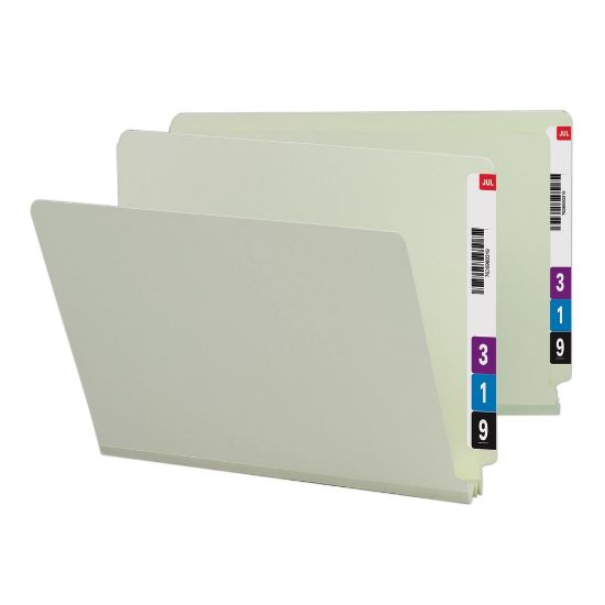 Picture of Smead Extra-Strength Pressboard End-Tab Folders, Straight Cut, Letter Size, 100% Recycled, Gray/Green, Pack Of 25