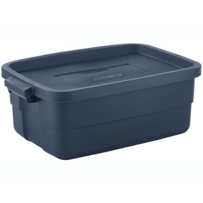 Picture of Rubbermaid Roughneck Tote With Lid, 10 Gallons, 8-7/8inH x 15-7/8inW x 23-7/8inD, Dark Indigo Metallic