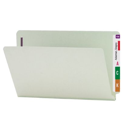 Picture of Smead Pressboard End-Tab Folders With Fasteners, Straight Cut, 1in Expansion, Legal Size, Gray/Green, Pack Of 25