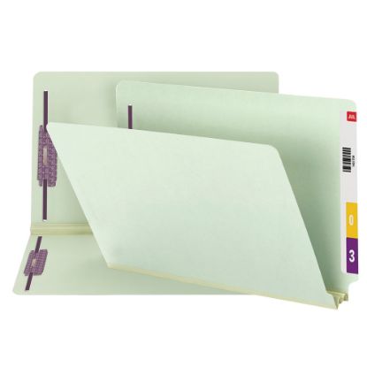 Picture of Smead Pressboard End-Tab Folders With Fastener, Straight Cut, 2in Expansion, Legal Size, Gray/Green, Pack Of 25