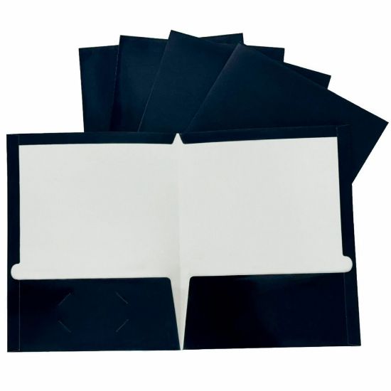 Picture of Business Source Letter Pocket Folder - 8 1/2in x 11in - 100 Sheet Capacity - 2 Internal Pocket(s) - Card Paper - Navy - 25 / Box