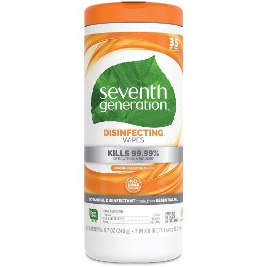 Picture of Seventh Generation Disinfecting Cleaner - Wipe - Lemongrass Citrus Scent - 7in Width x 8in Length - 35 / Canister - 12 / Carton