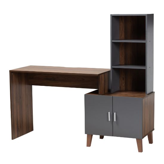 Picture of Baxton Studio Jaeger 57inW 2-Tone Writing Desk With Shelves, Walnut Brown/Dark Gray