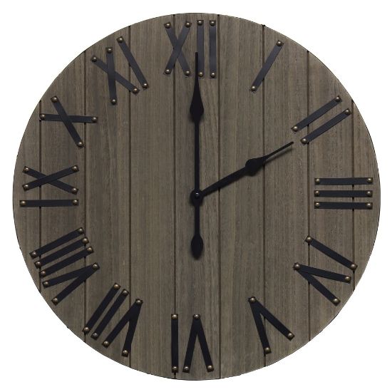 Picture of Elegant Designs Handsome Rustic Farmhouse Wood Wall Clock, 21in, Rustic Gray