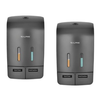 Picture of Alpine Wall-Mounted Dual Soap/Hand Sanitizer Dispensers, 9-13/16inH x 5-3/4inW x 3-3/4inD, Gray, Pack Of 2 Dispensers