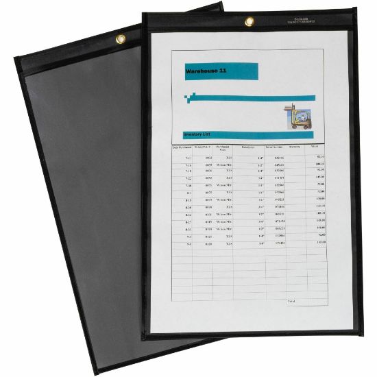 Picture of C-Line Stitched Shop Ticket Holders - Support 8.50in x 14in , 11in x 14in Media - Vinyl - 25 / Box - Black, Clear - Heavy Duty