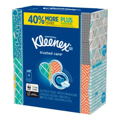 Picture of Kleenex Trusted Care Everyday 2-Ply Facial Tissues, White, 70 Tissues Per Box, Case Of 12 Boxes