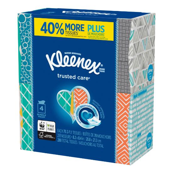 Picture of Kleenex Trusted Care Everyday 2-Ply Facial Tissues, White, 70 Tissues Per Box, Case Of 12 Boxes