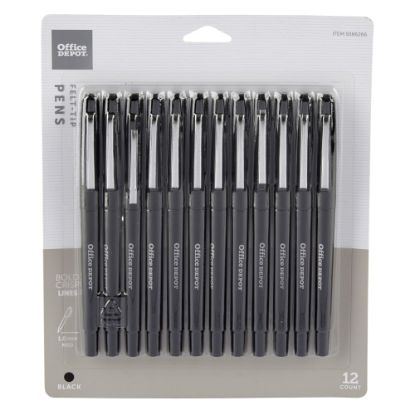 Picture of Office Depot Brand Felt-Tip Porous Pens, Medium Point, 1.0 mm, Black Barrels, Black Ink, Pack Of 12 Pens