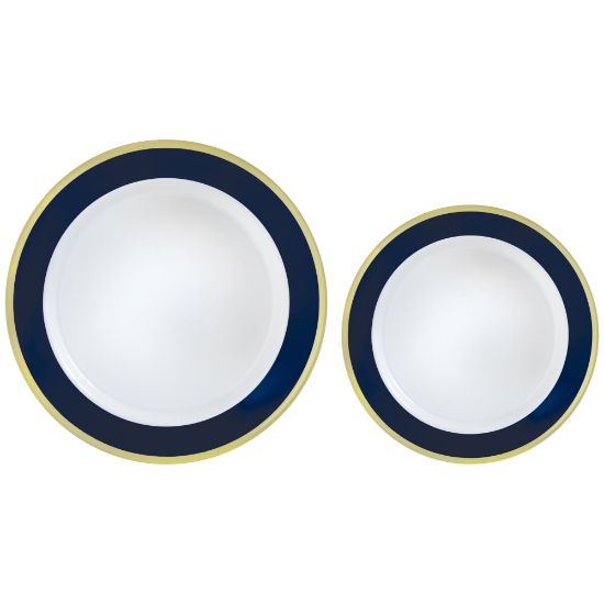 Picture of Amscan Round Hot-Stamped Plastic Bordered Plates, True Navy, Pack Of 20 Plates