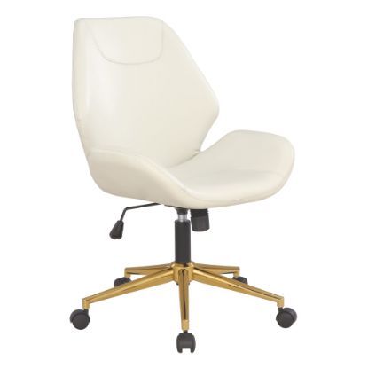 Picture of Office Star Reseda Ergonomic Faux Leather Mid-Back Office Chair, White/Gold