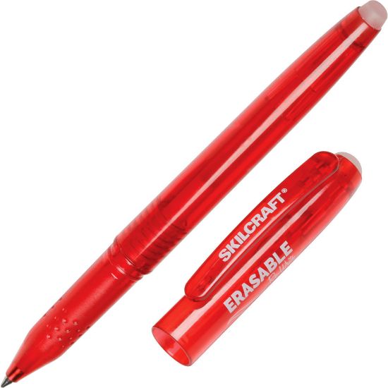 Picture of SKILCRAFT Erasable Gel Stick Pens, 0.7 mm, Translucent Barrel, Red Ink, 12 Pens Per Pack, Case Of 12 Packs