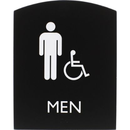 Picture of Lorell Arched Mens Handicap Restroom Sign - 1 Each - Men Print/Message - 6.8in Width x 8.5in Height - Rectangular Shape - Surface-mountable - Easy Readability, Braille - Plastic - Black