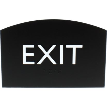 Picture of Lorell Exit Sign - 1 Each - 4.5in Width x 6.8in Height - Curved Shape - Surface-mountable - Easy Readability, Braille - Indoor - Plastic - Black