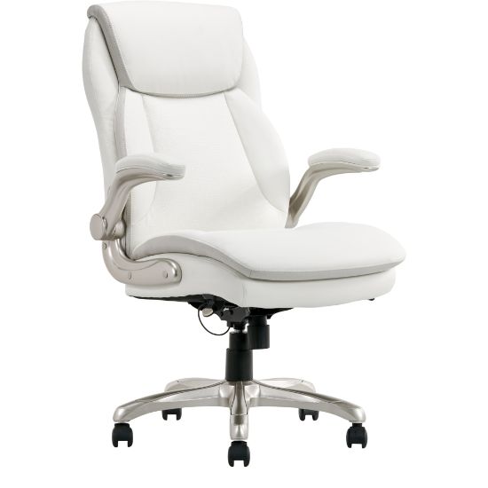 Picture of Serta Smart Layers Brinkley Ergonomic Bonded Leather High-Back Executive Office Chair, White/Silver