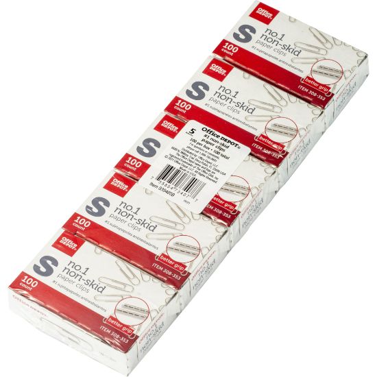 Picture of Office Depot Brand Non-Skid Paper Clips, No. 1, Small, Silver, Pack Of 5 Boxes, 100 Per Box, 500 Total