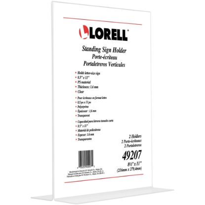 Picture of Lorell T-base Standing Sign Holder - Support 8.50in x 11in Media - Acrylic - 2 / Pack - Clear