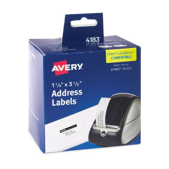 Picture of Avery Direct Thermal Roll Labels, 4183, Rectangle, 1-1/8in x 3-1/2in, White, 350 Multipurpose Labels Per Roll, 2 Rolls