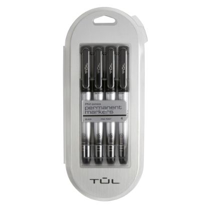 Picture of TUL Permanent Markers, Fine Point, Silver Barrel, Black Ink, Pack Of 4 Markers