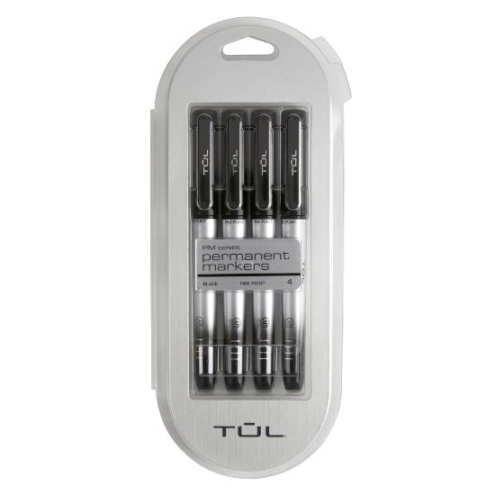 Picture of TUL Permanent Markers, Fine Point, Silver Barrel, Black Ink, Pack Of 4 Markers